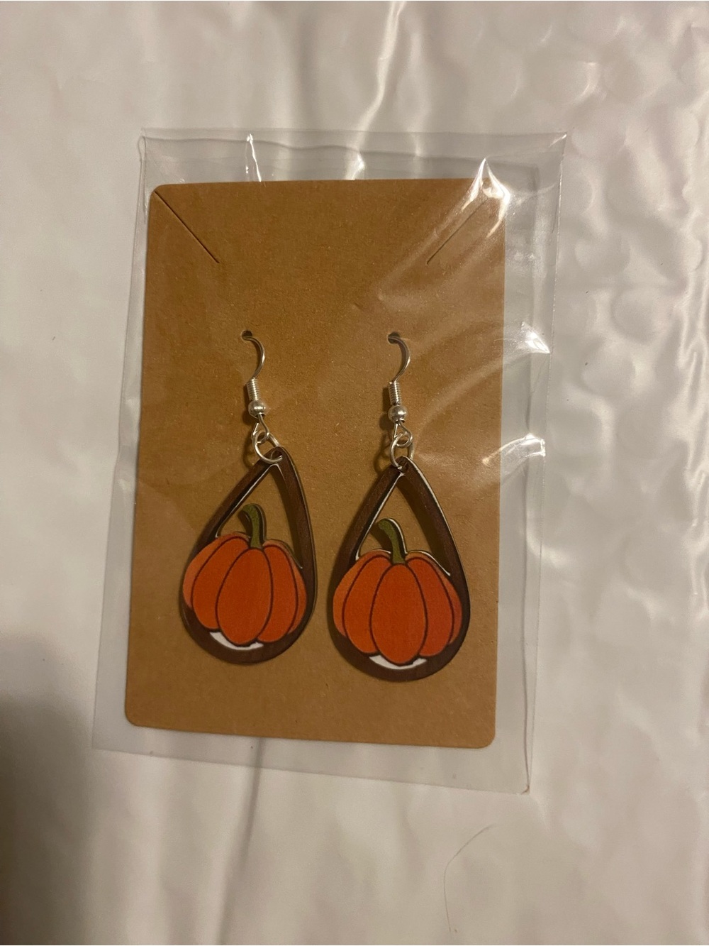 Hand Crafted Orange Pumpkin Teardrop Dangle Earrings